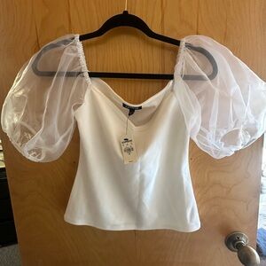 Express White Sheer Puff Sleeve Blouse